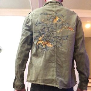 Zara Embroidered Army Green Overshirt